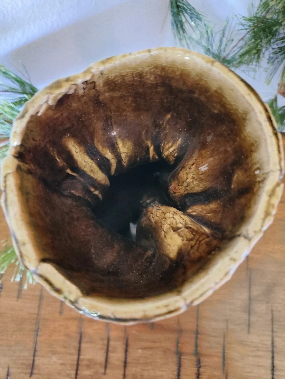 Abstract Expressionist Brutilist Crushed Sack Tree Trunk Clay Vase Earthy Glaze